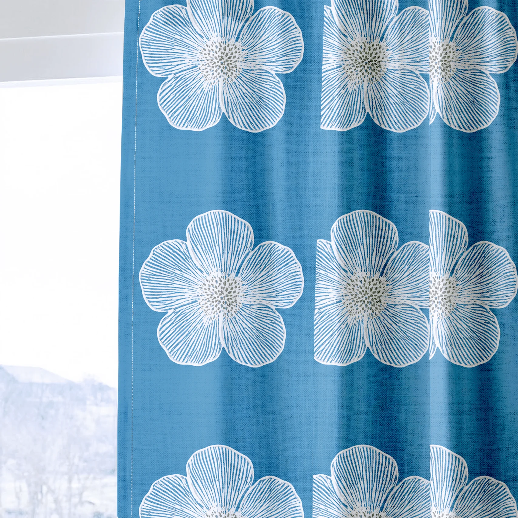 Blue Dresses Steel Blue Flower - Drapery - Image 4