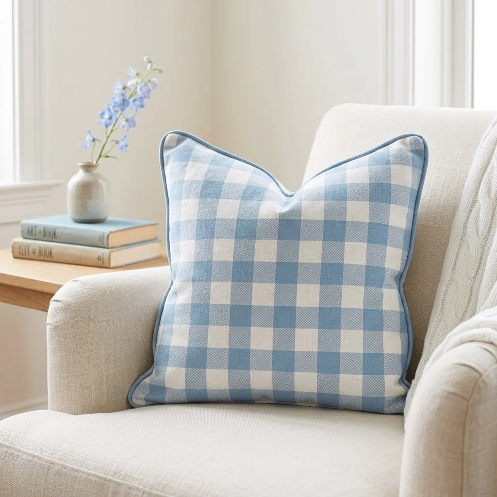 Blue Dresses Steel Blue Gingham Throw Pillow - Image 2