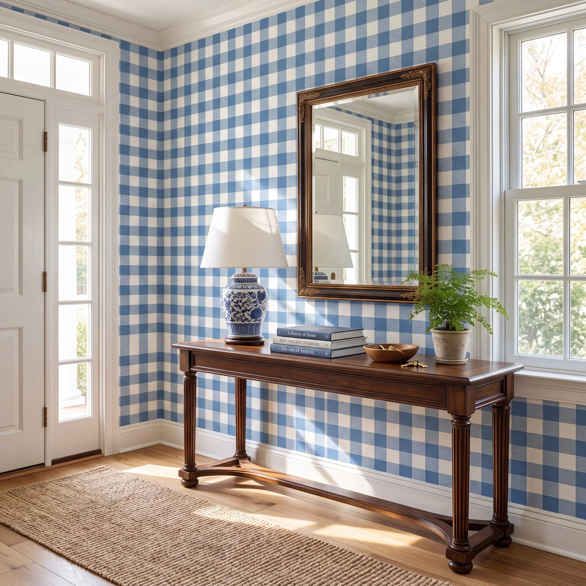 Blue Dresses Steel Blue Gingham Wallpaper - Image 2