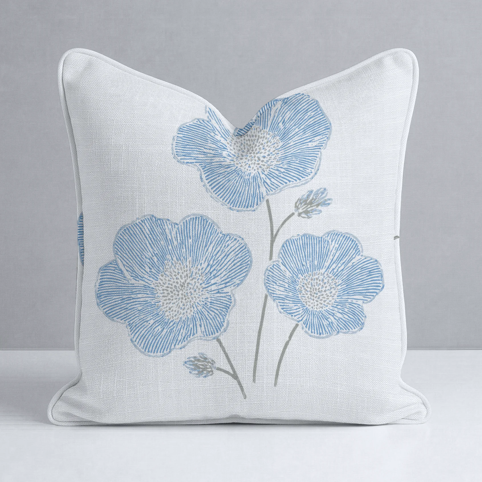 Blue Dresses White Floral Throw Pillow