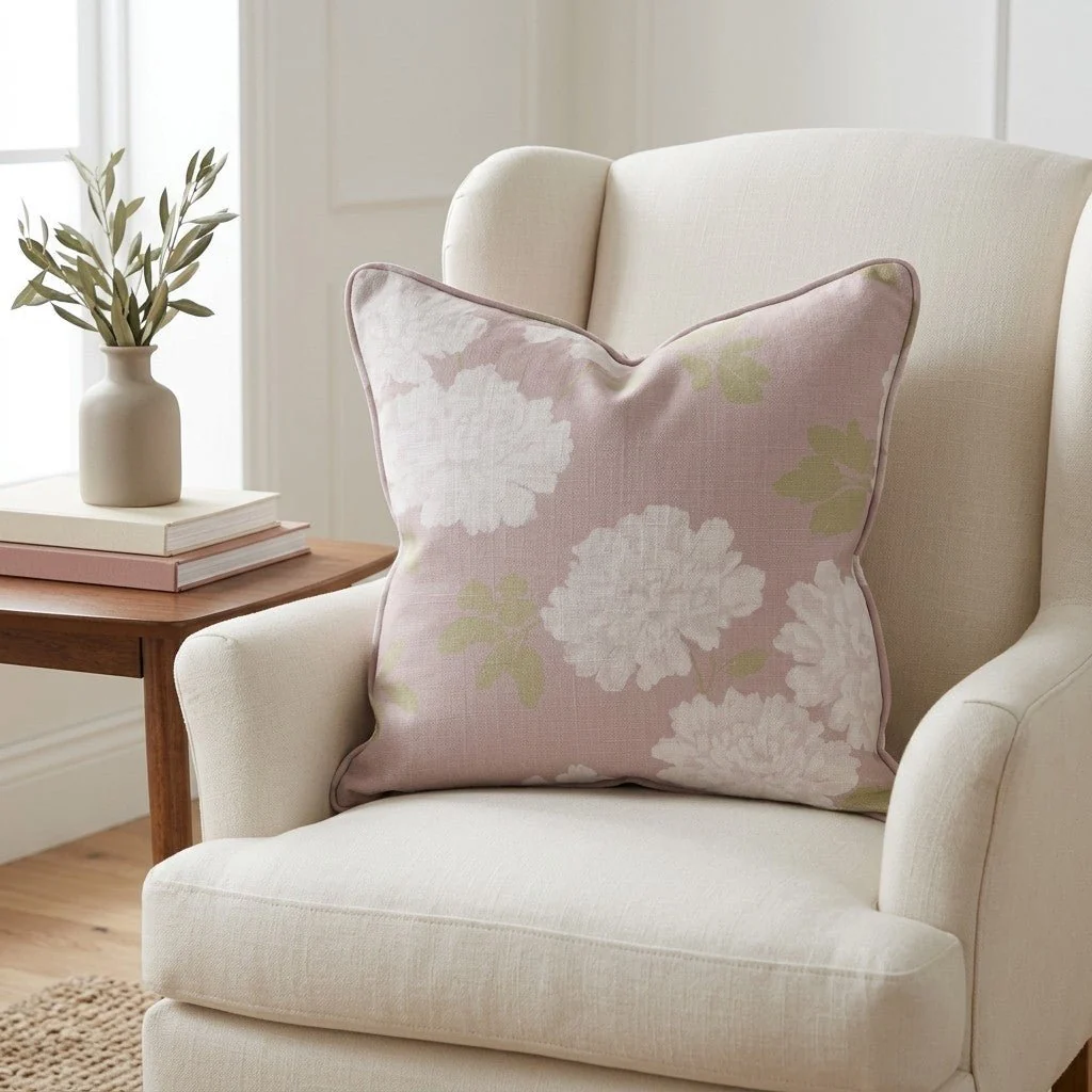 Dusty Rose Peonies Throw Pillow - Image 2
