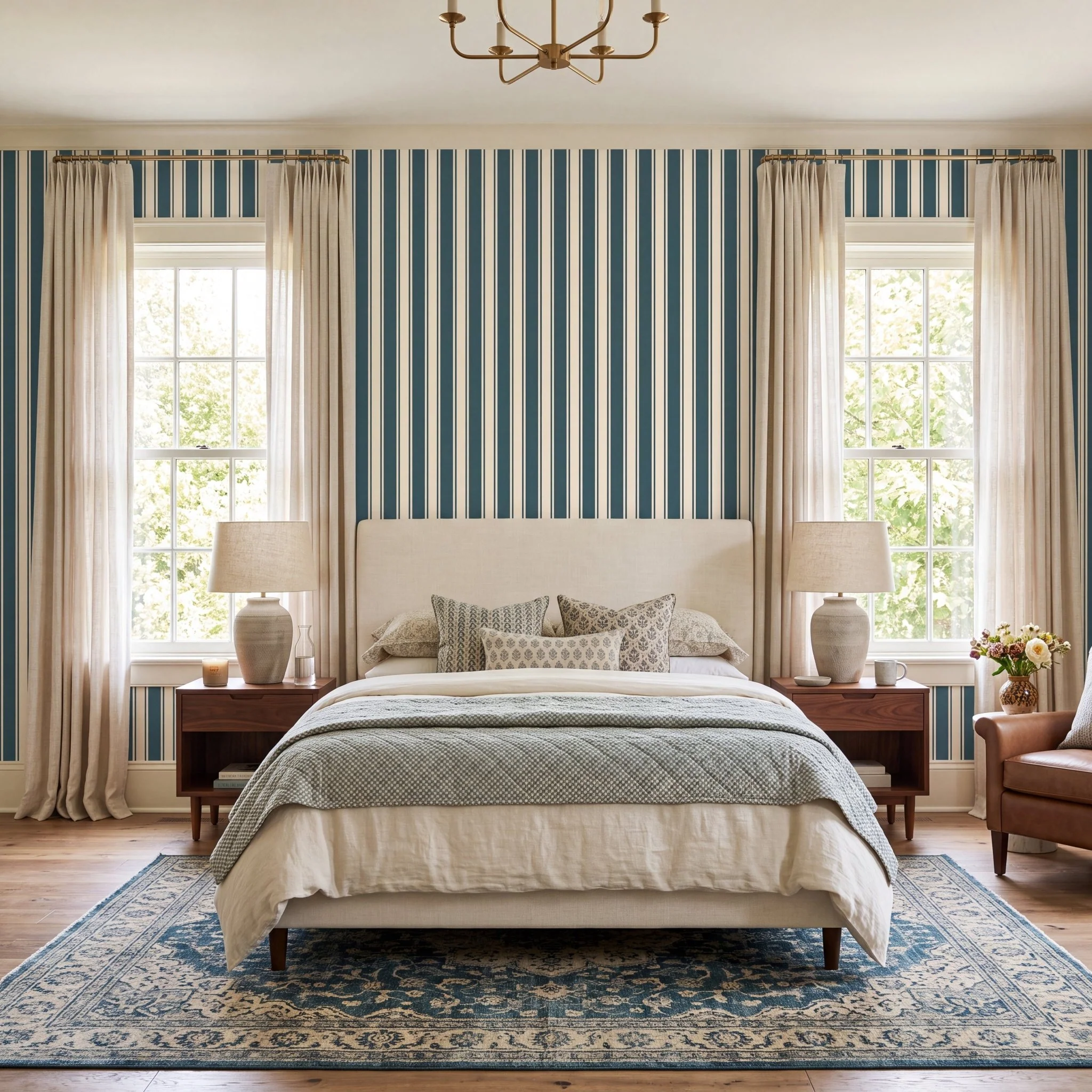 Hedgerow Teal Stripes Wallpaper - Image 2