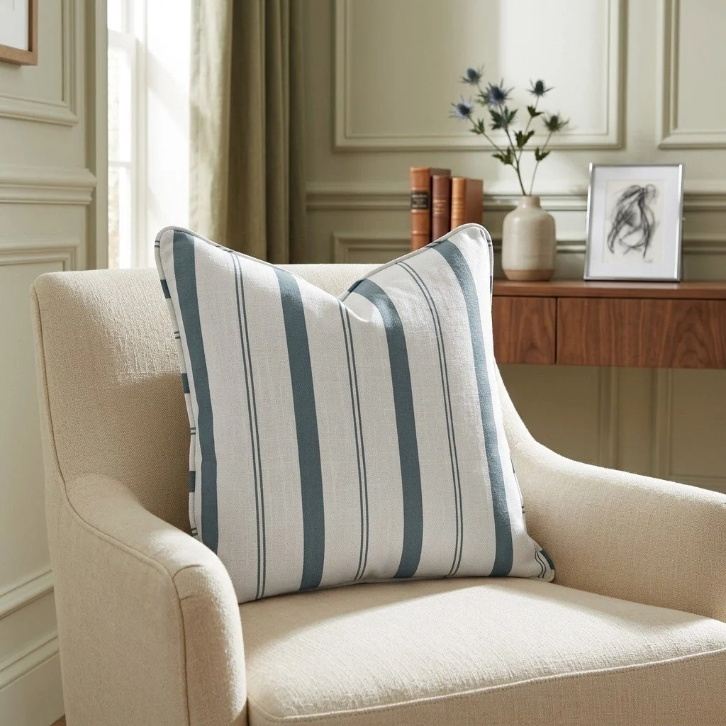 Pearl's Haven Teal Stripes Throw Pillow - Image 2