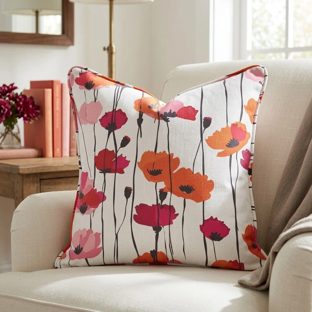 Piper's Poppy Parade Throw Pillow - Image 2