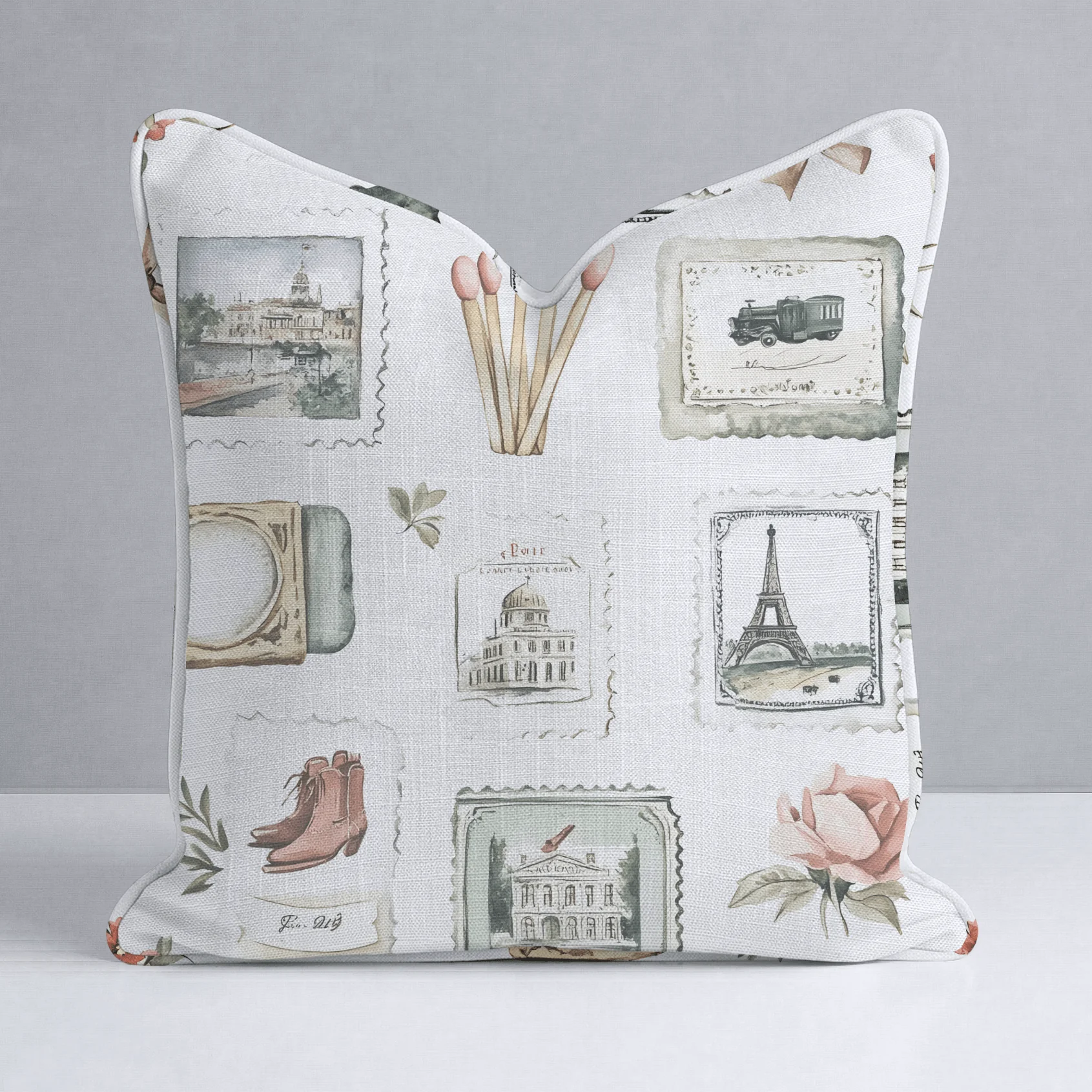Postcards from Paris Throw Pillow