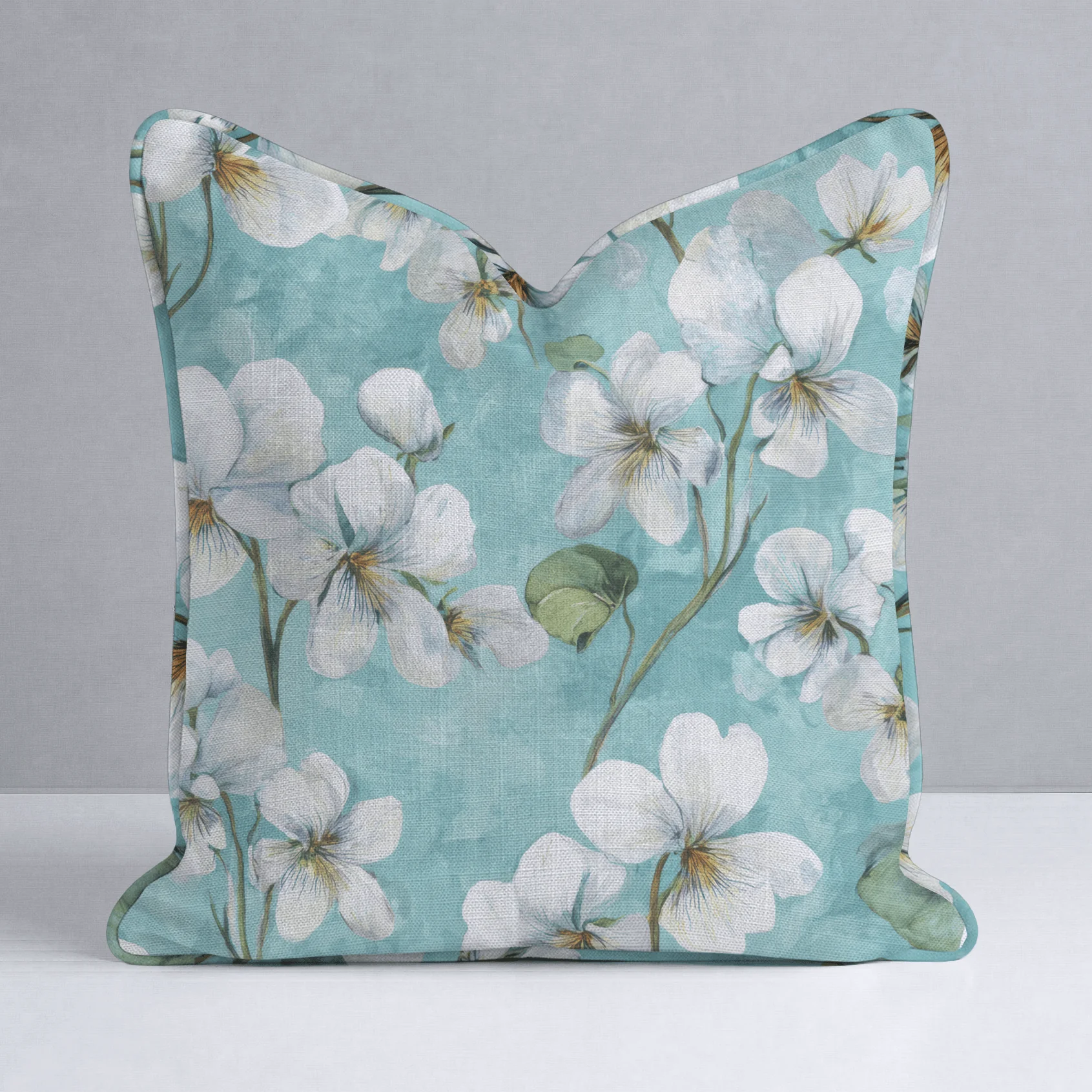 White Violets Blue Throw Pillow - Image 10