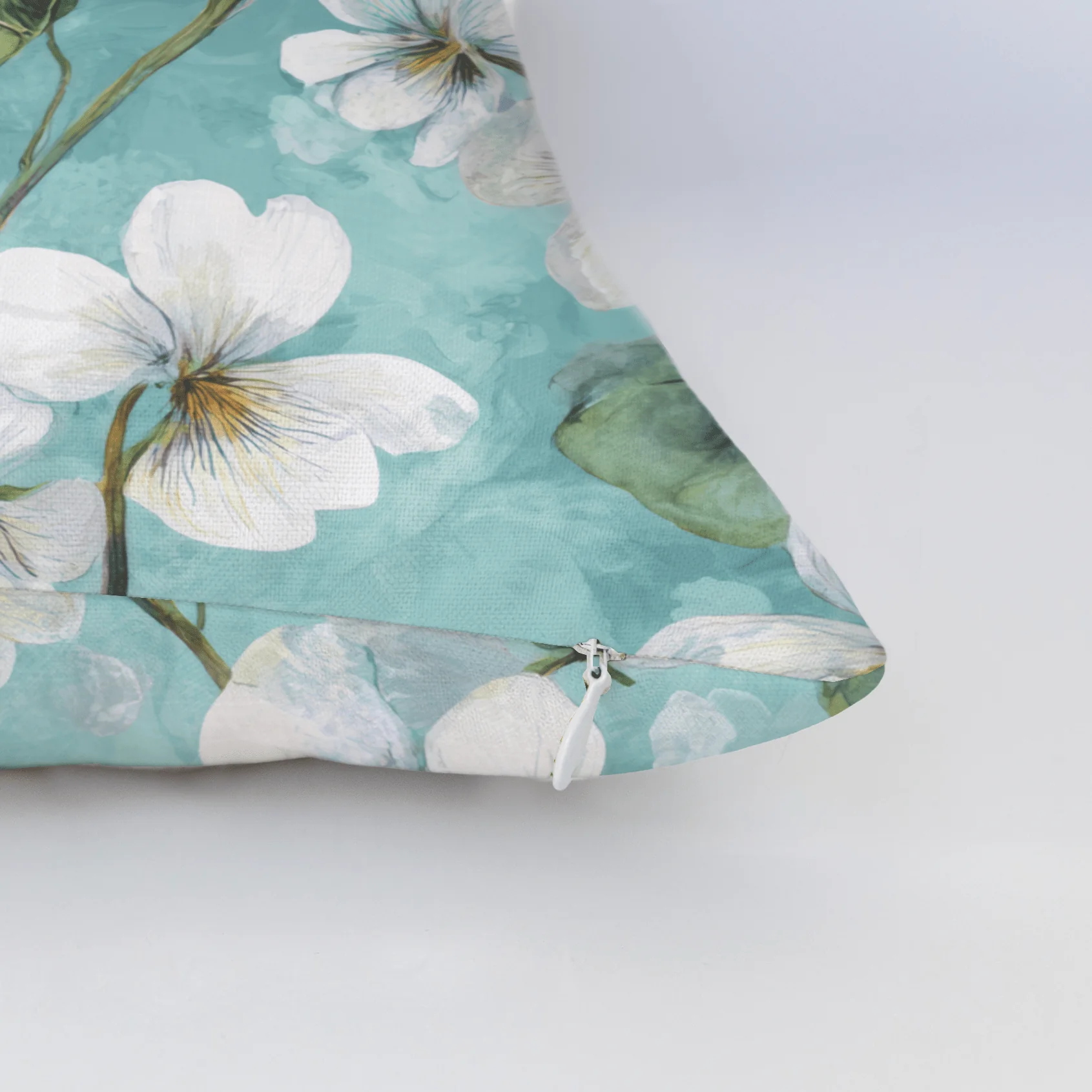 White Violets Blue Throw Pillow - Image 5