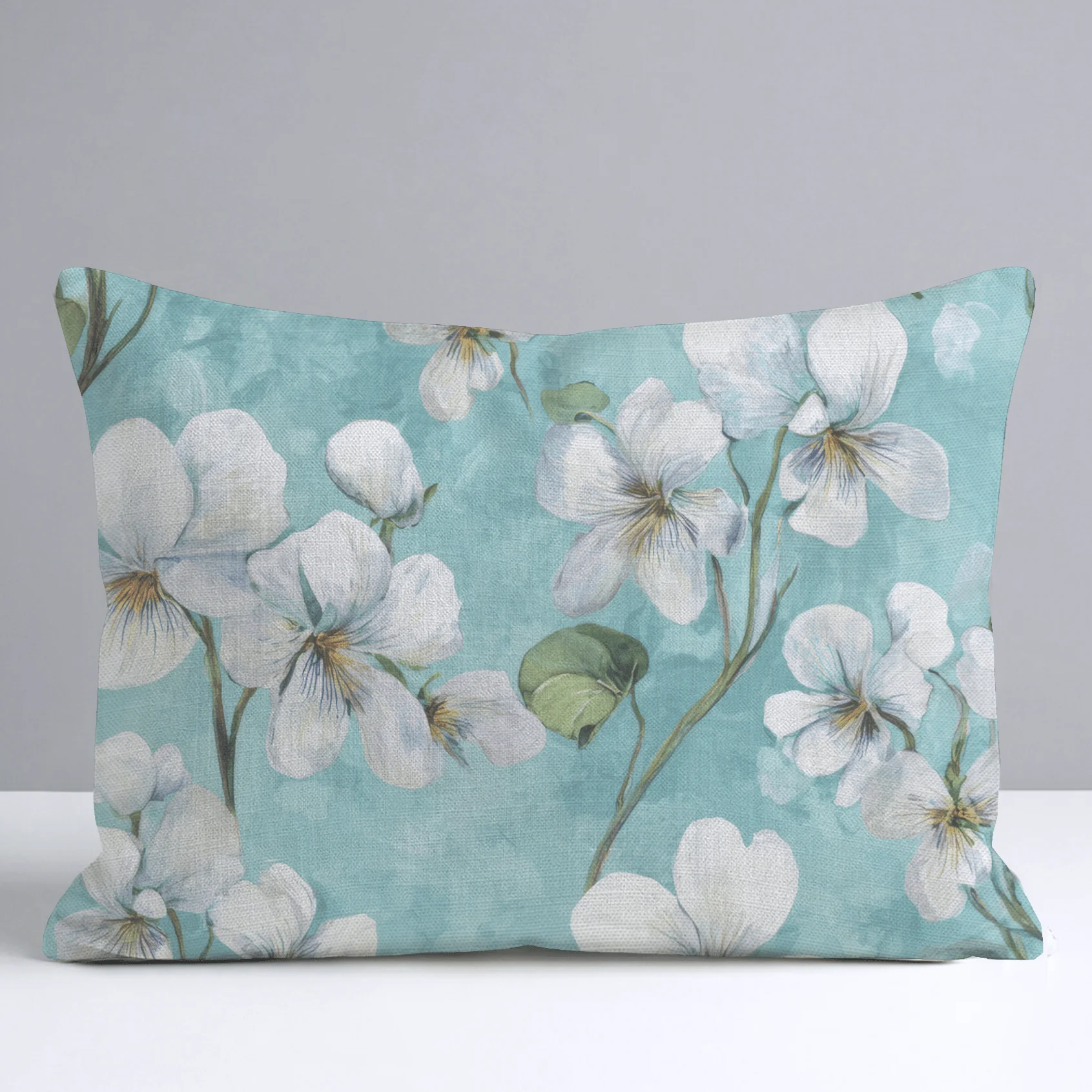 White Violets Blue Throw Pillow - Image 6