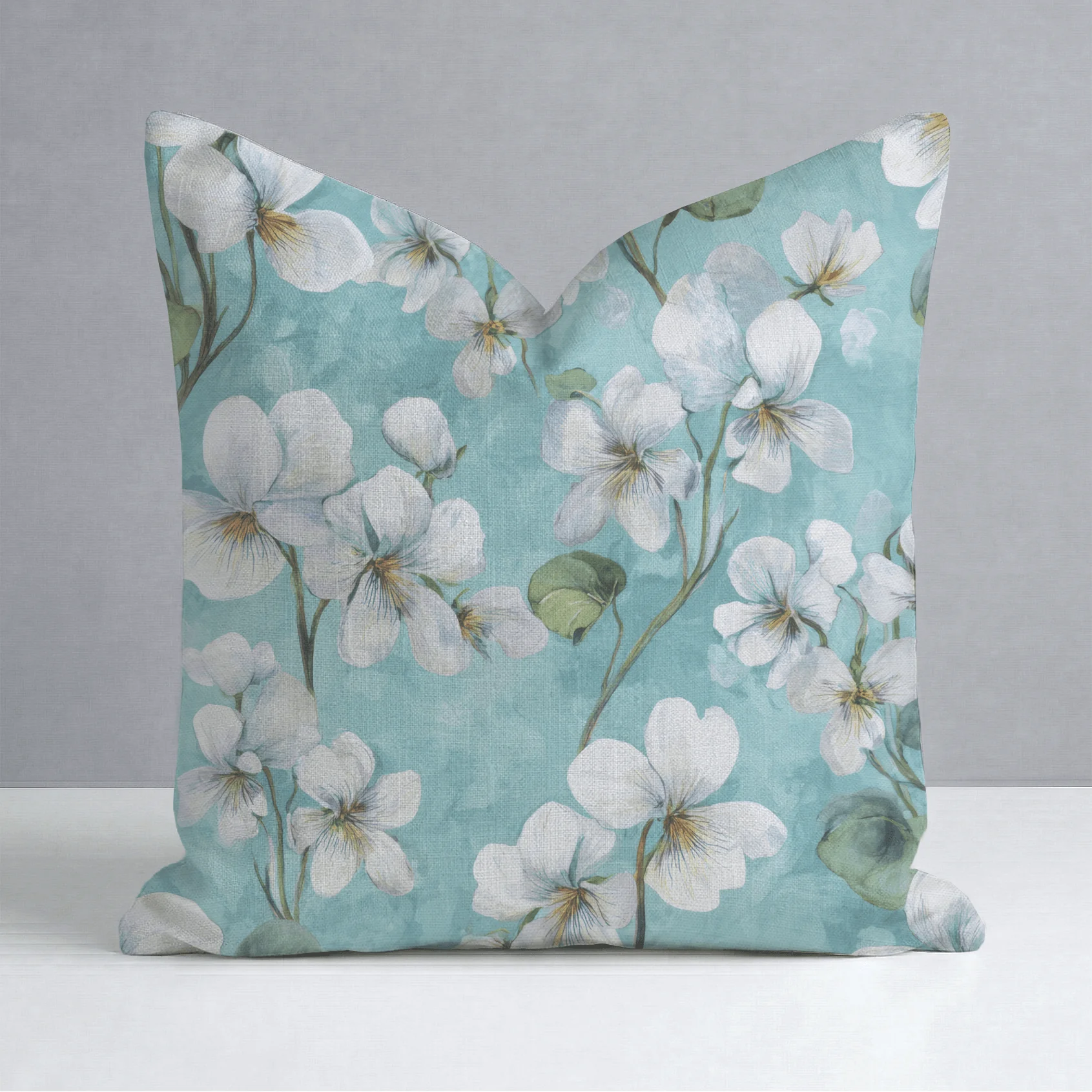 White Violets Blue Throw Pillow - Image 8