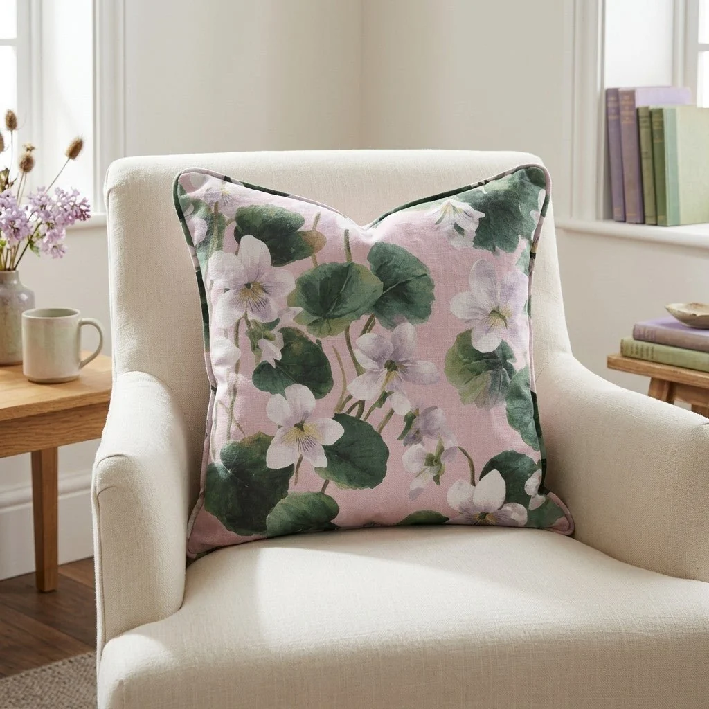 White Violets Pink Throw Pillow - Image 2